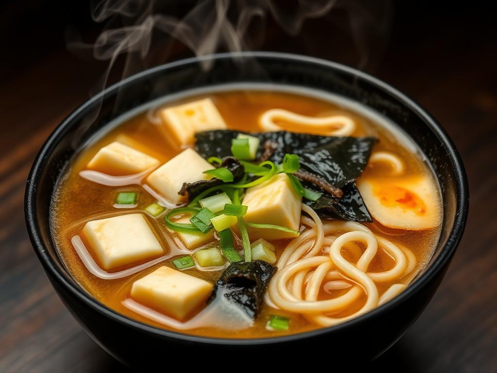 Miso noodle soup with greens