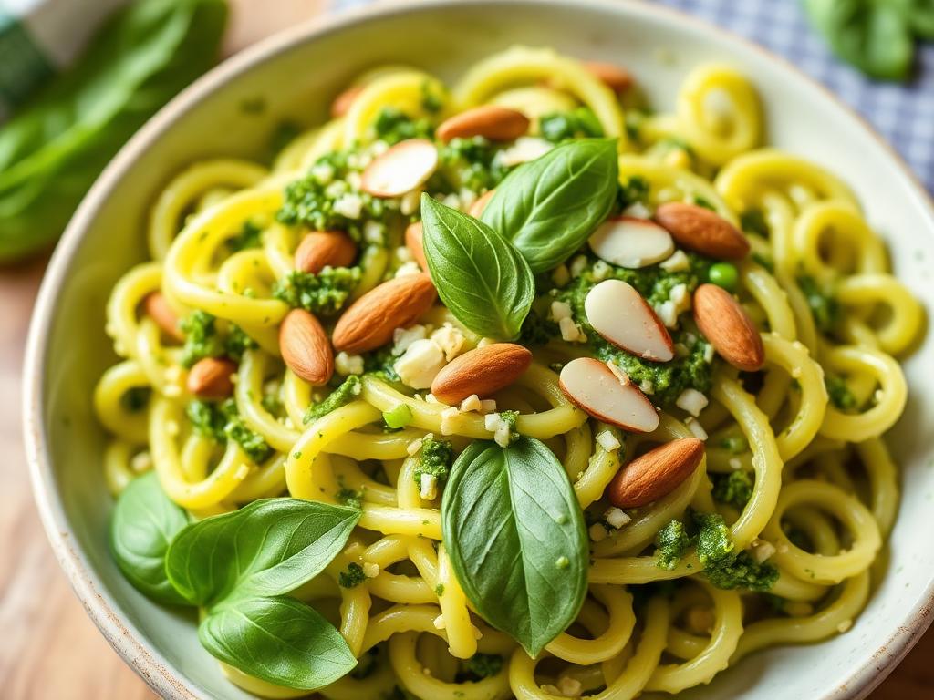 Basil-almond pesto pasta